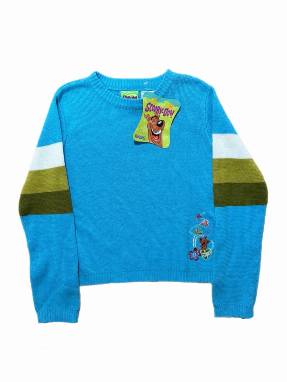 Vintage Scooby-Doo Sweater Girls 7/8 Blue Stripe Knit Embroidered Cartoon 2000s